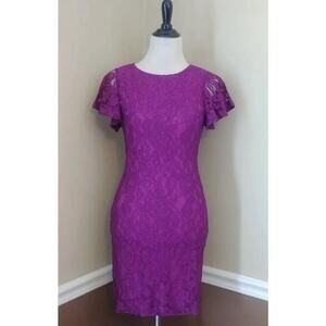 Purple Violet Lace Dress with Flutter Sleeves by Mystic from Modcloth Small